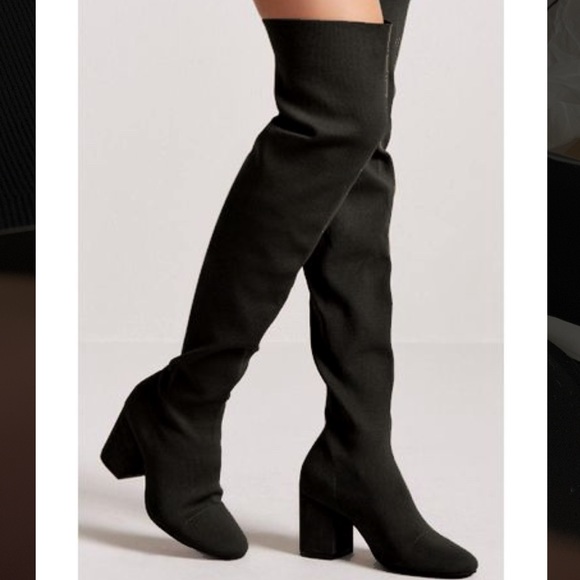 Forever 21 Shoes | Ribbed Knit Over The Knee Boots | Color: Black | Size: 10 | Eleanorhazel's Closet